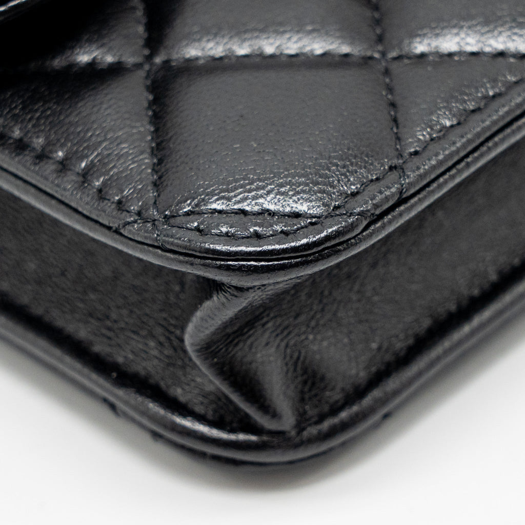 CHANEL TOP HANDLE MINI FLAP BAG LAMBSKIN BLACK LGHW