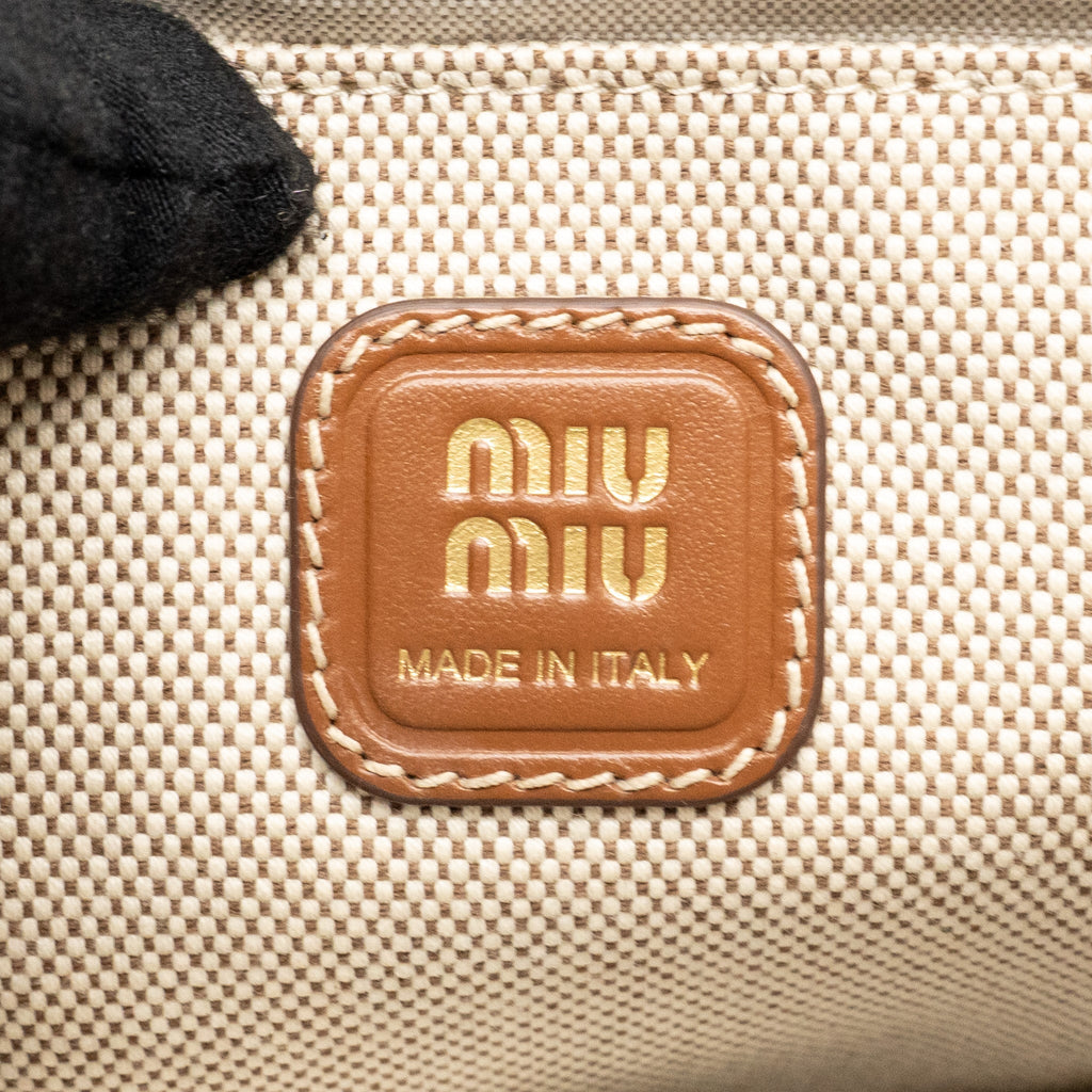 MIU MIU MINI IVY BAG CANVAS/LEATHER BEIGE/BRANDY GHW