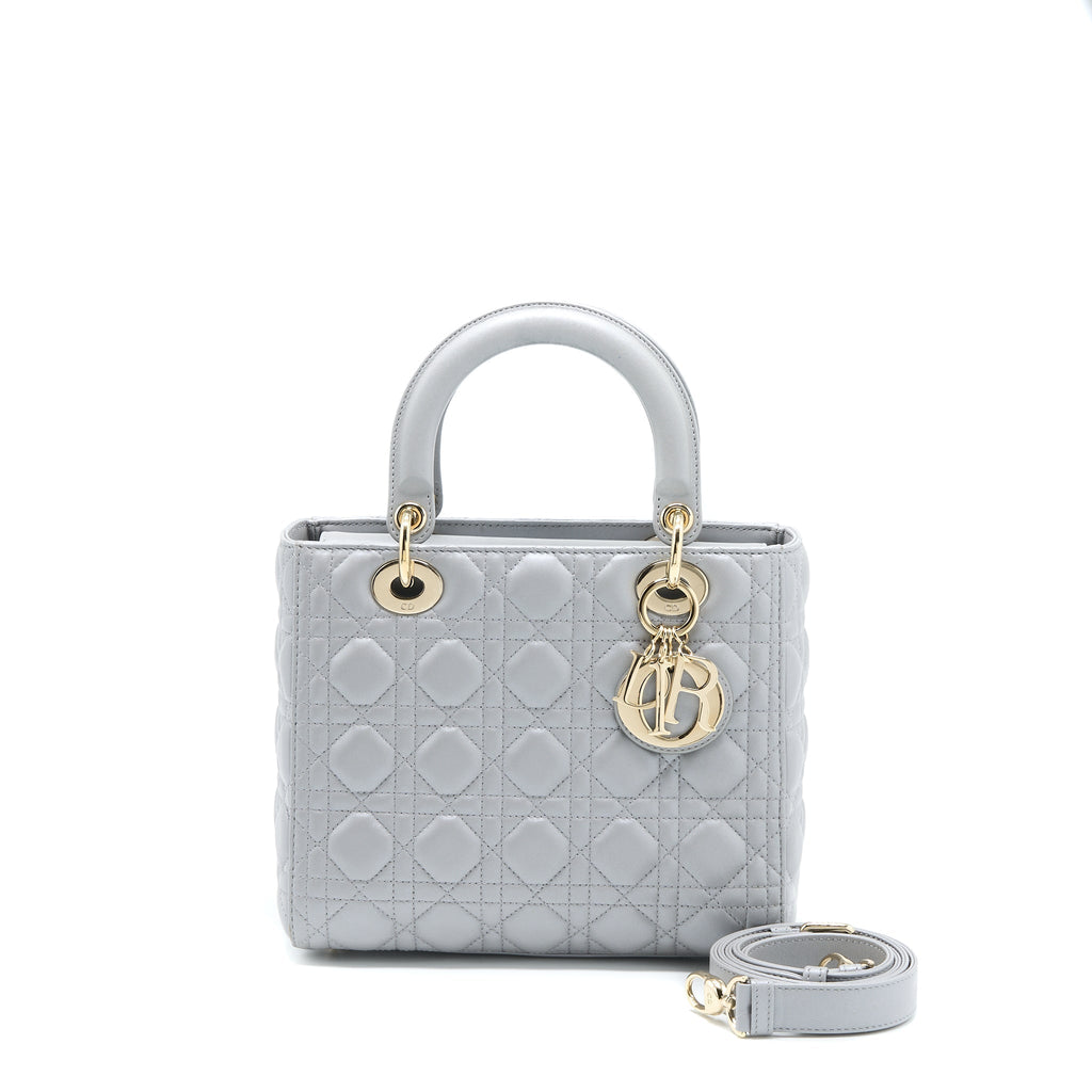 DIOR MEDIUM LADY DIOR LAMBSKIN GREY LGHW