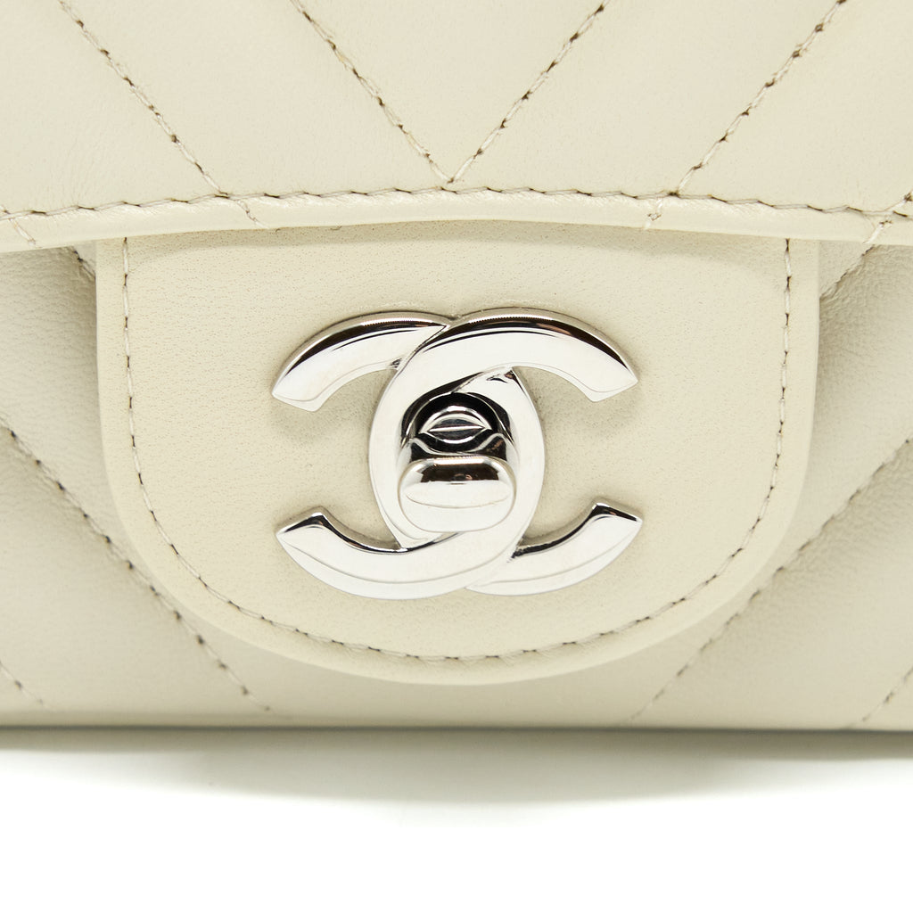 CHANEL 21C MINI SQUARE FLAP BAG CHEVRON LAMBSKIN BEIGE SHW