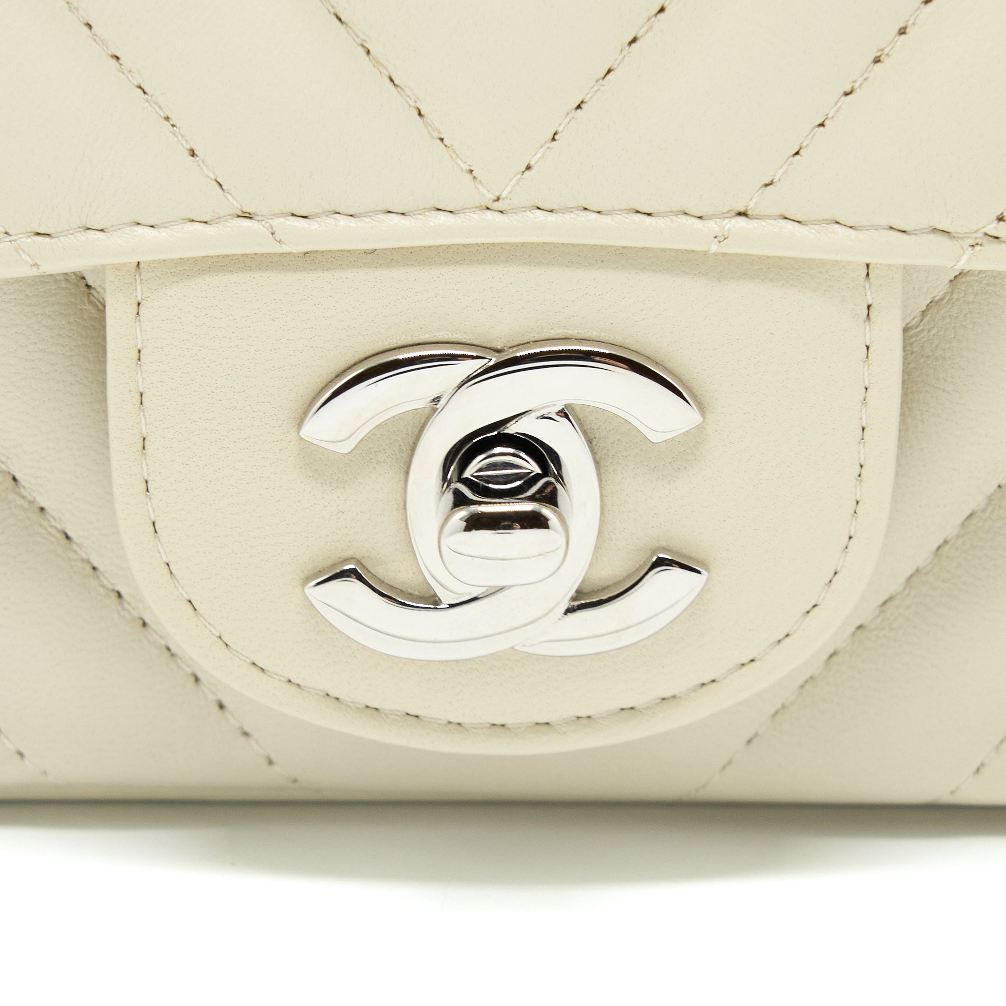 CHANEL 21C MINI SQUARE FLAP BAG CHEVRON LAMBSKIN BEIGE SHW