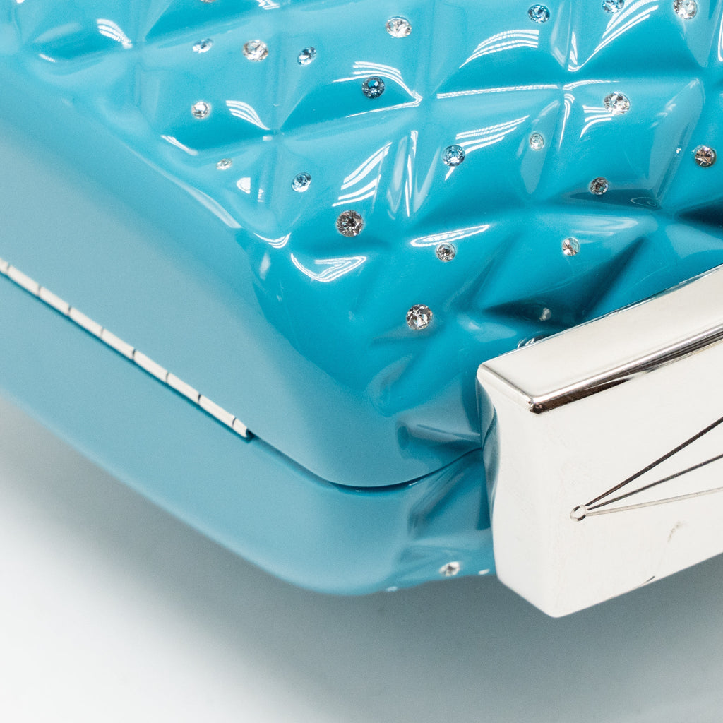 CHANEL 19K MINAUDIERE LIMITED SNOW GONDOLA CLUTCH EVENING BAG ACRYLIC PLASTIC BLUE SHW