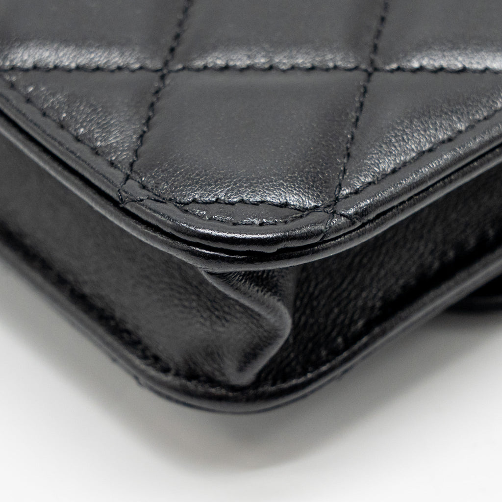 CHANEL TOP HANDLE MINI FLAP BAG LAMBSKIN BLACK LGHW