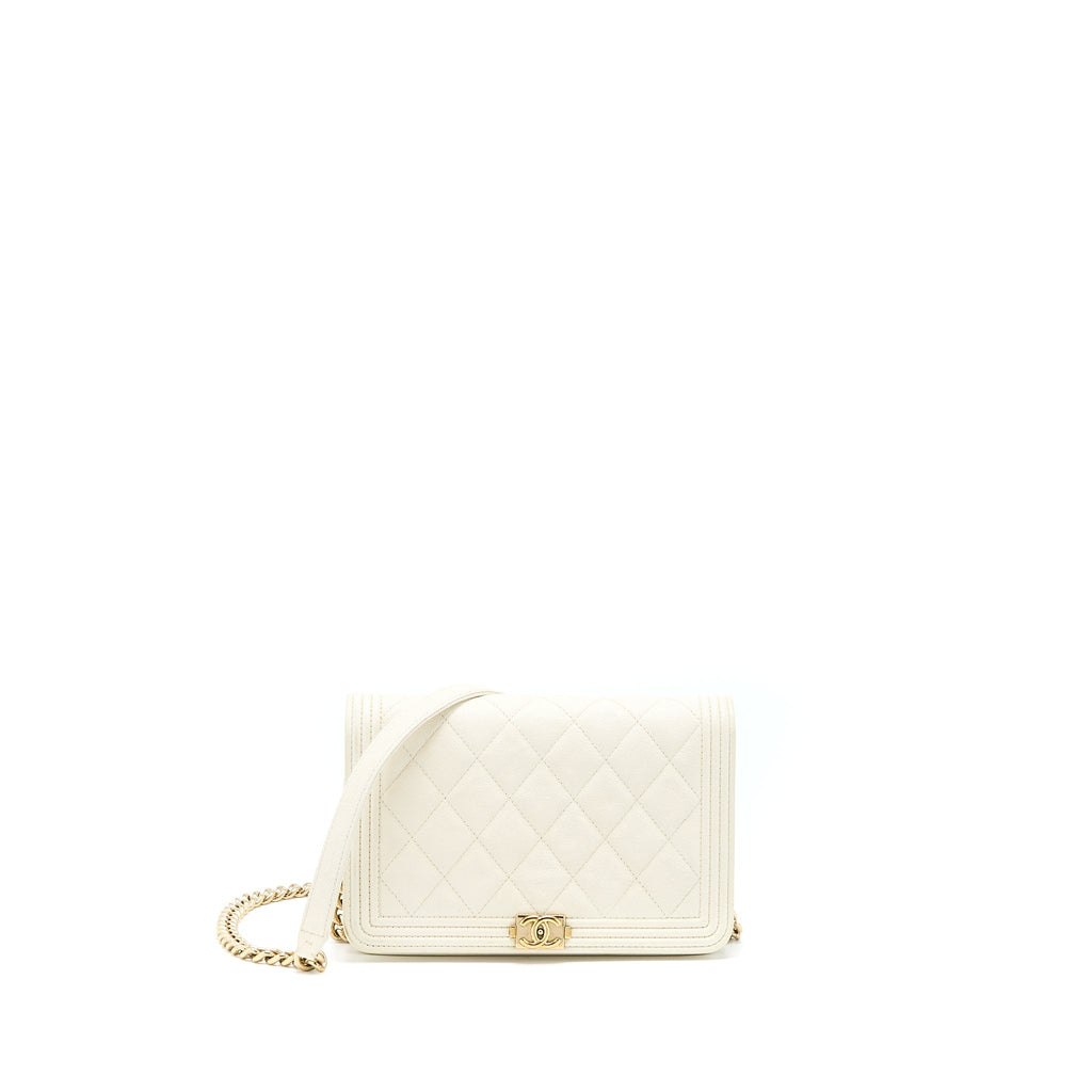 CHANEL BOY WALLET ON CHAIN CAVIAR WHITE LGHW