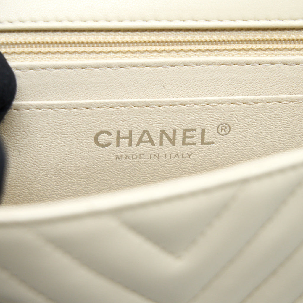 CHANEL 21C MINI SQUARE FLAP BAG CHEVRON LAMBSKIN BEIGE SHW