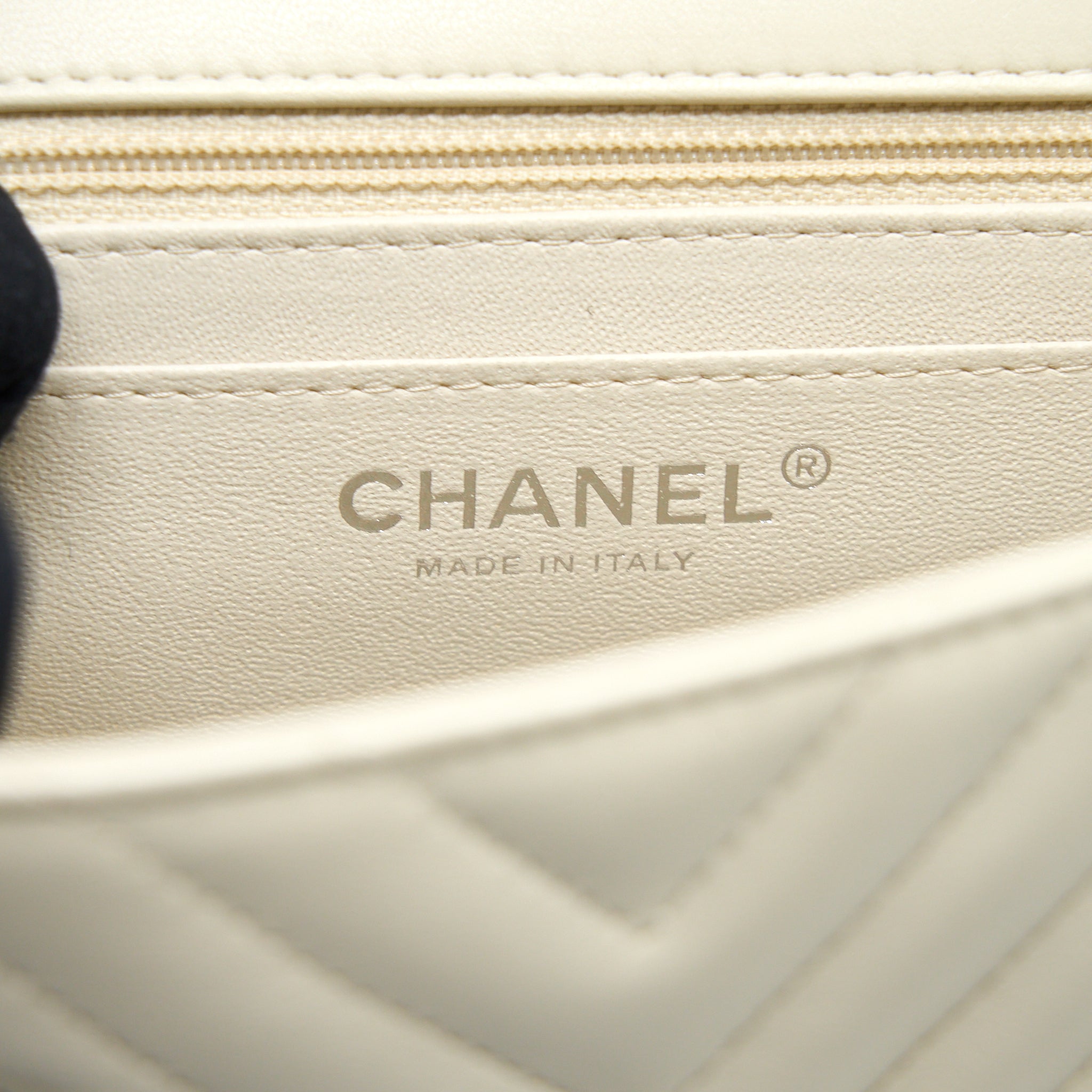 CHANEL 21C MINI SQUARE FLAP BAG CHEVRON LAMBSKIN BEIGE SHW