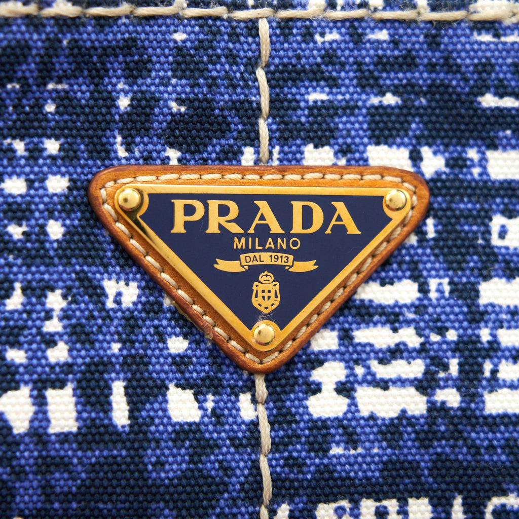 PRADA CANVAS SHOPPING TOTE BAG BLUE
