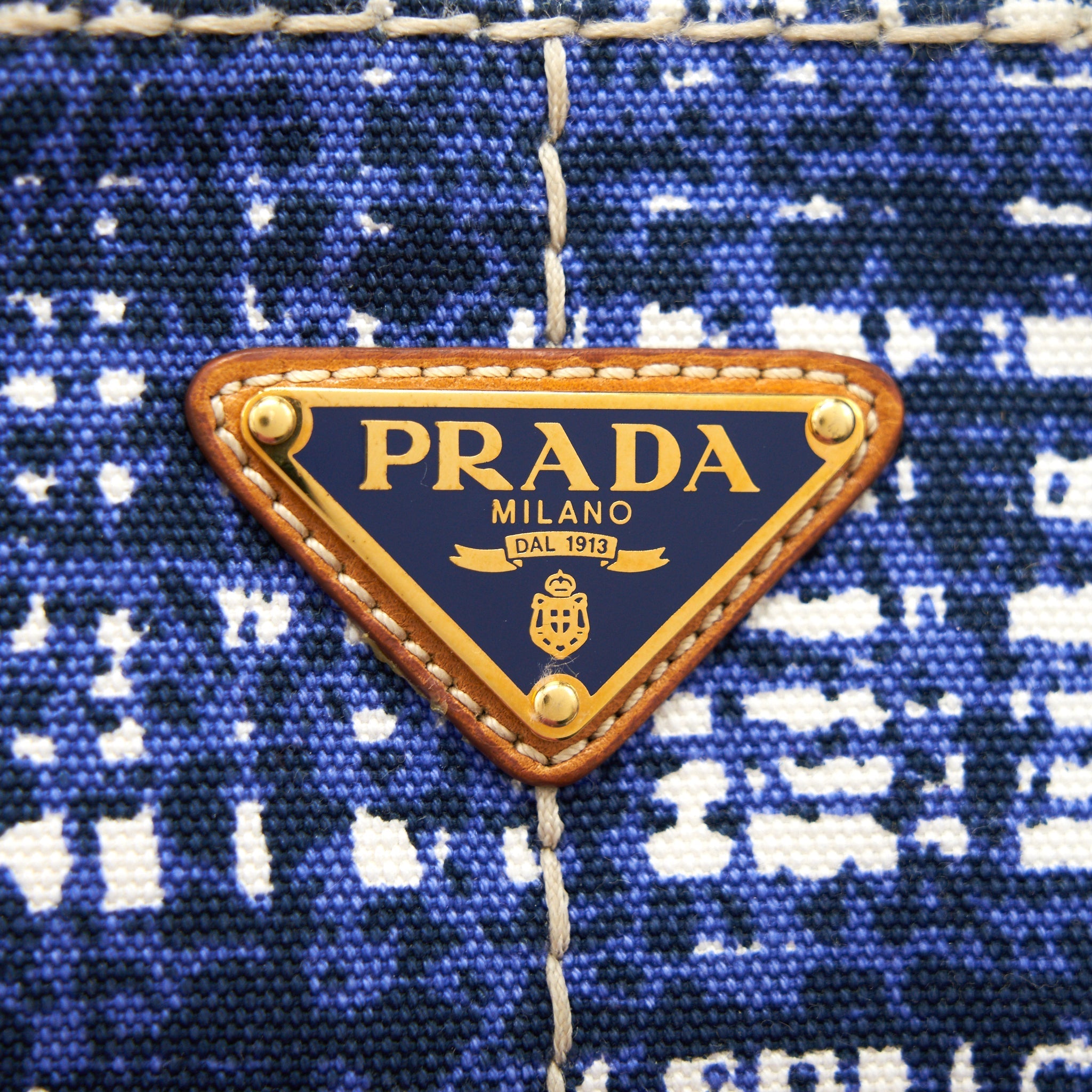 PRADA CANVAS SHOPPING TOTE BAG BLUE