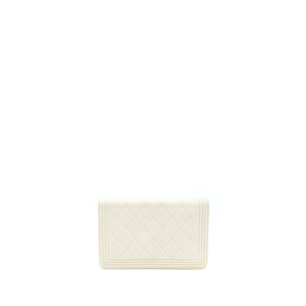 CHANEL BOY WALLET ON CHAIN CAVIAR WHITE LGHW