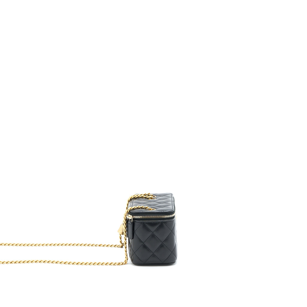 CHANEL 22K GOLD PILLAR ADJUSTABLE CHAIN LONG VANITY LAMBSKIN BLACK GHW