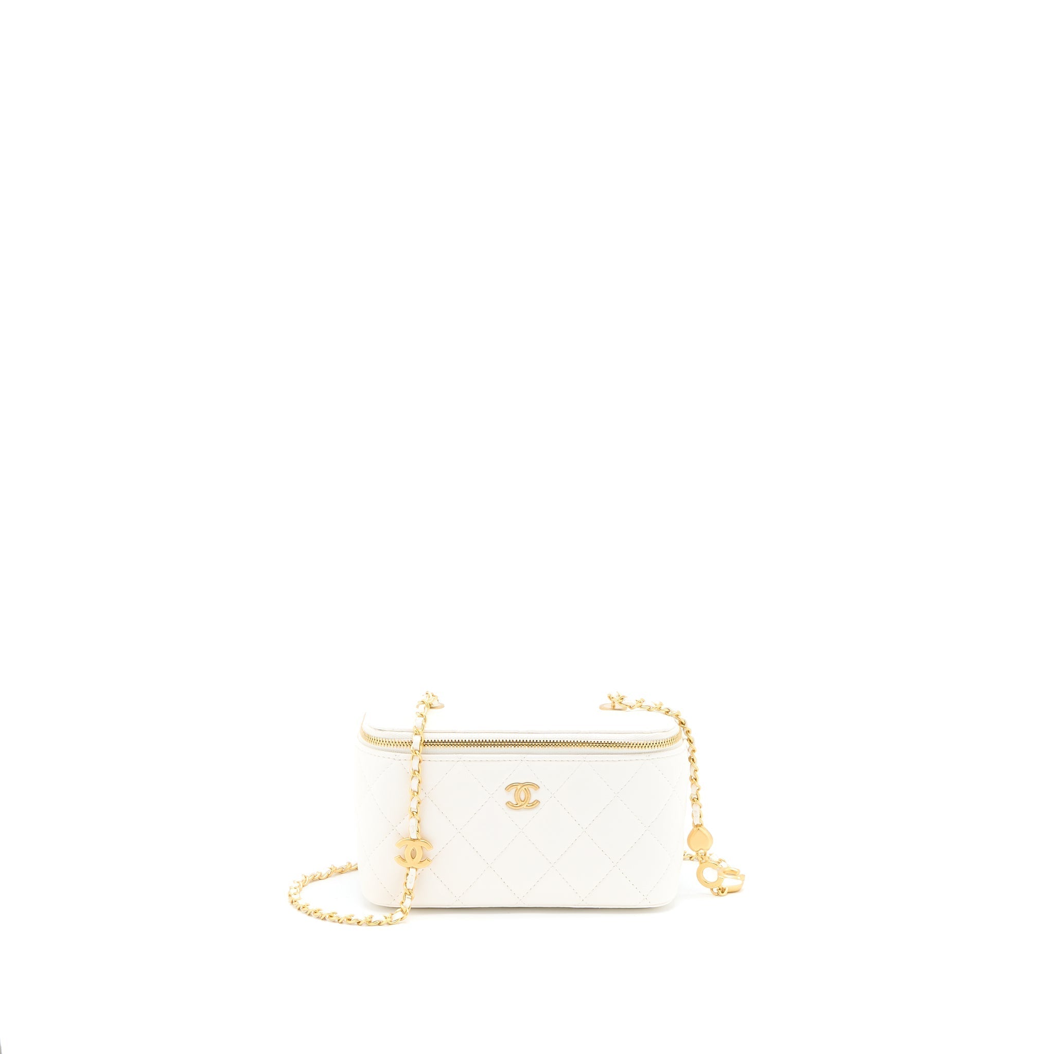 CHANEL LONG VANITY WITH COCO LETTER CHAIN LAMBSKIN WHITE GHW