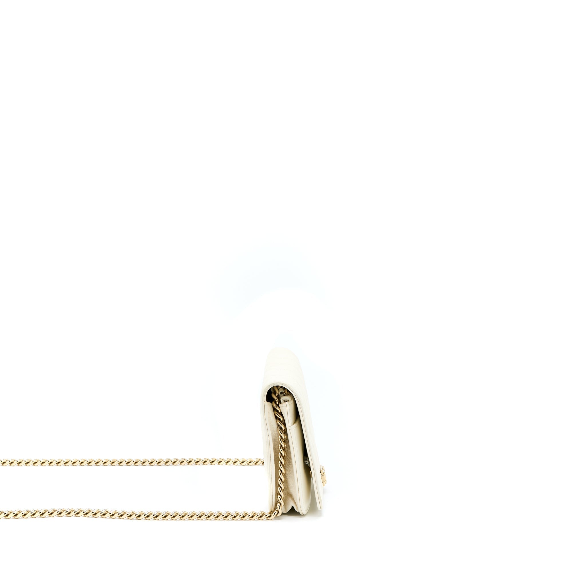 CHANEL BOY WALLET ON CHAIN CAVIAR WHITE LGHW