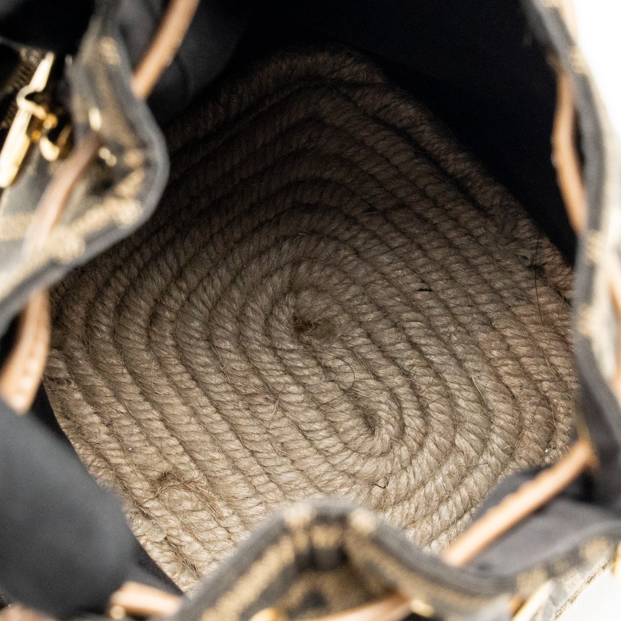 FENDI MINI MON TRESOR BUCKET BAG FF JACQUARD RAFFIA/FABRIC/CALFSKIN BROWN GHW