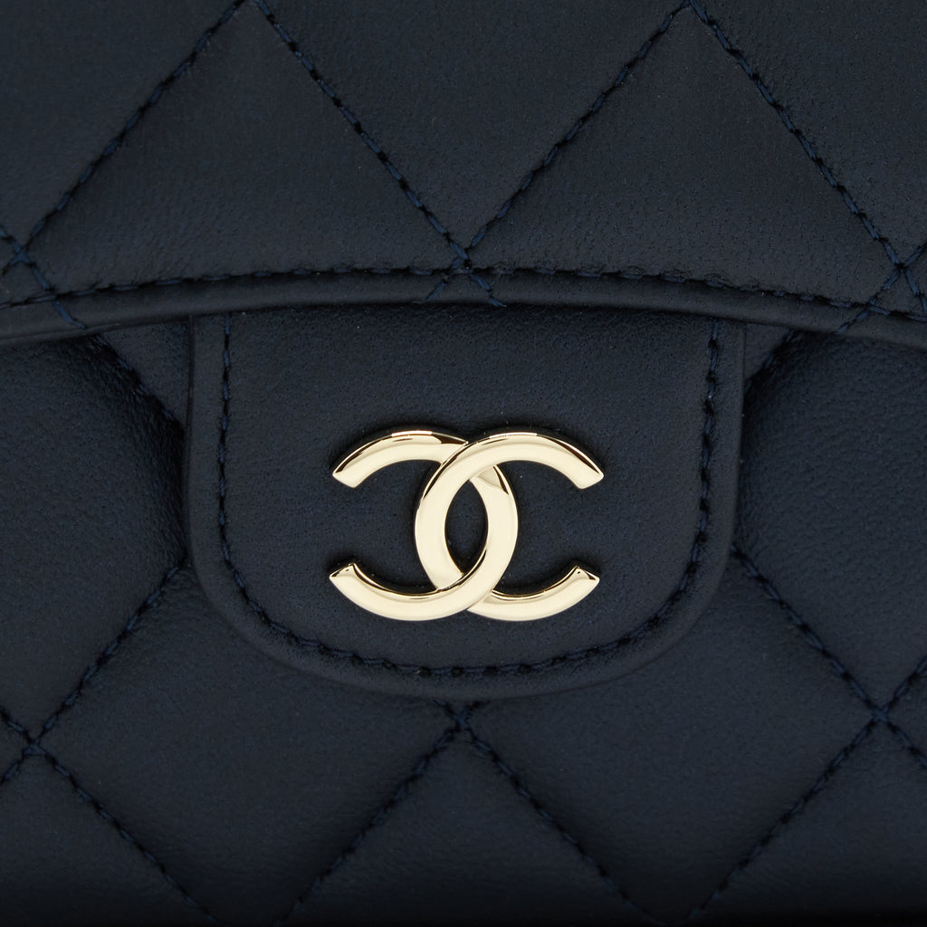 CHANEL 22S TOP HANDLE MINI FLAP BAG WITH CHAIN LAMBSKIN NAVY LGHW