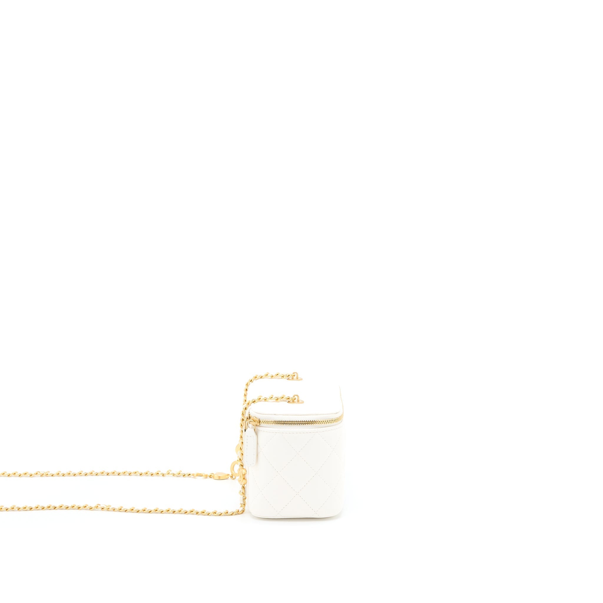 CHANEL LONG VANITY WITH COCO LETTER CHAIN LAMBSKIN WHITE GHW