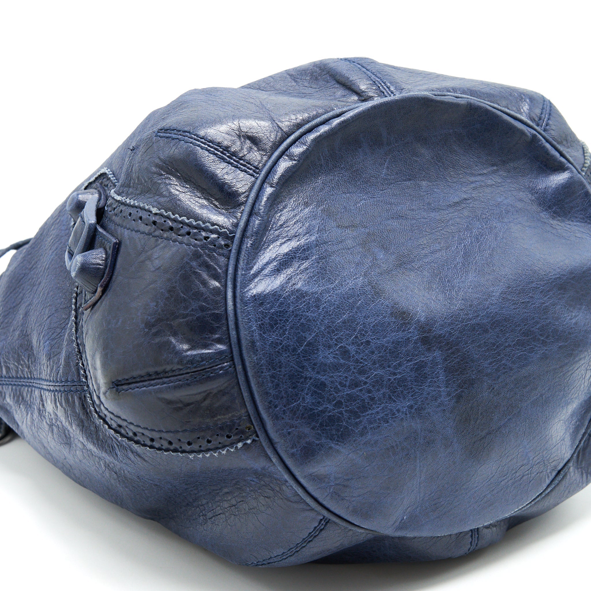 BALENCIAGA GIANT POMPON BUCKET BAG NAVY
