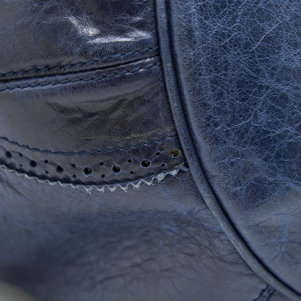 BALENCIAGA GIANT POMPON BUCKET BAG NAVY