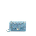 CHANEL TWEED MEDIUM CLASSIC DOUBLE FLAP BAG LIGHT BLUE LGHW