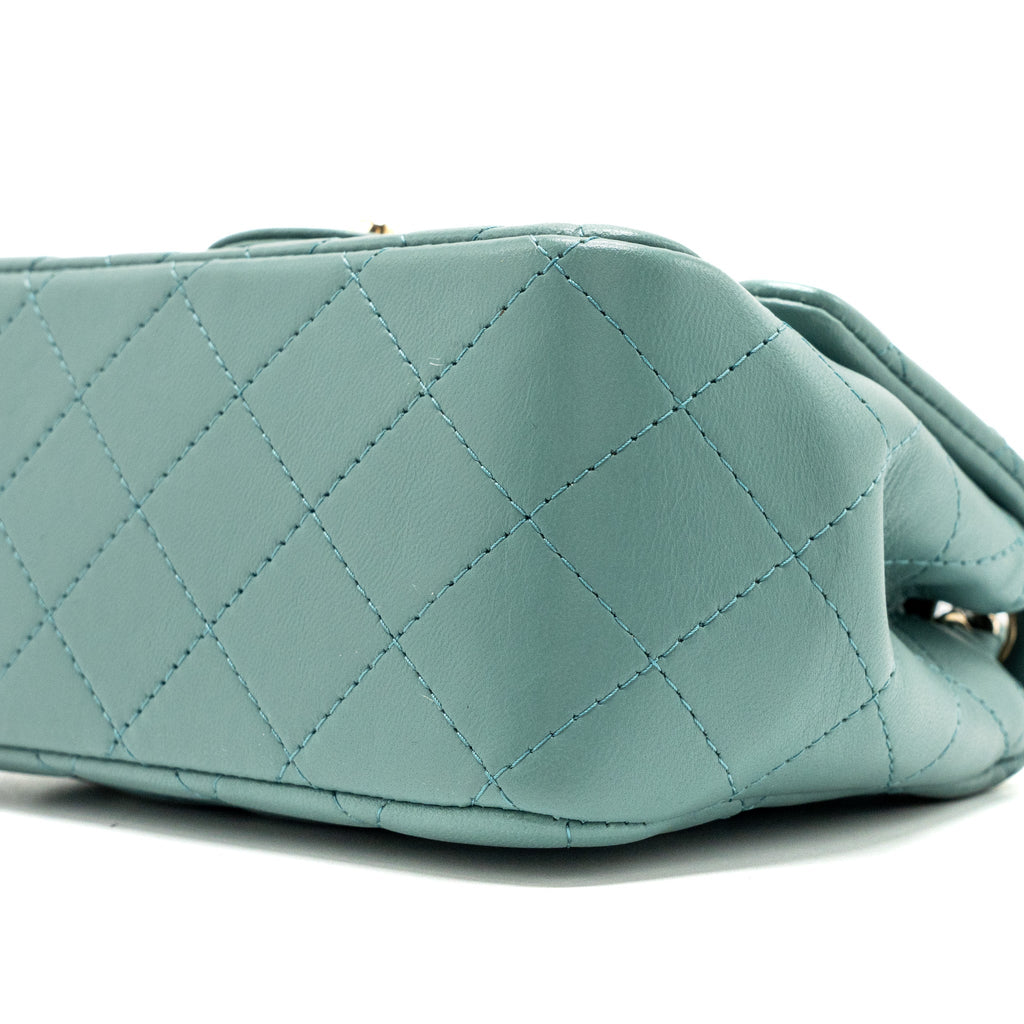 CHANEL CLASSIC MINI SQUARE FLAP BAG LAMBSKIN GREEN LGHW (MICROCHIP)