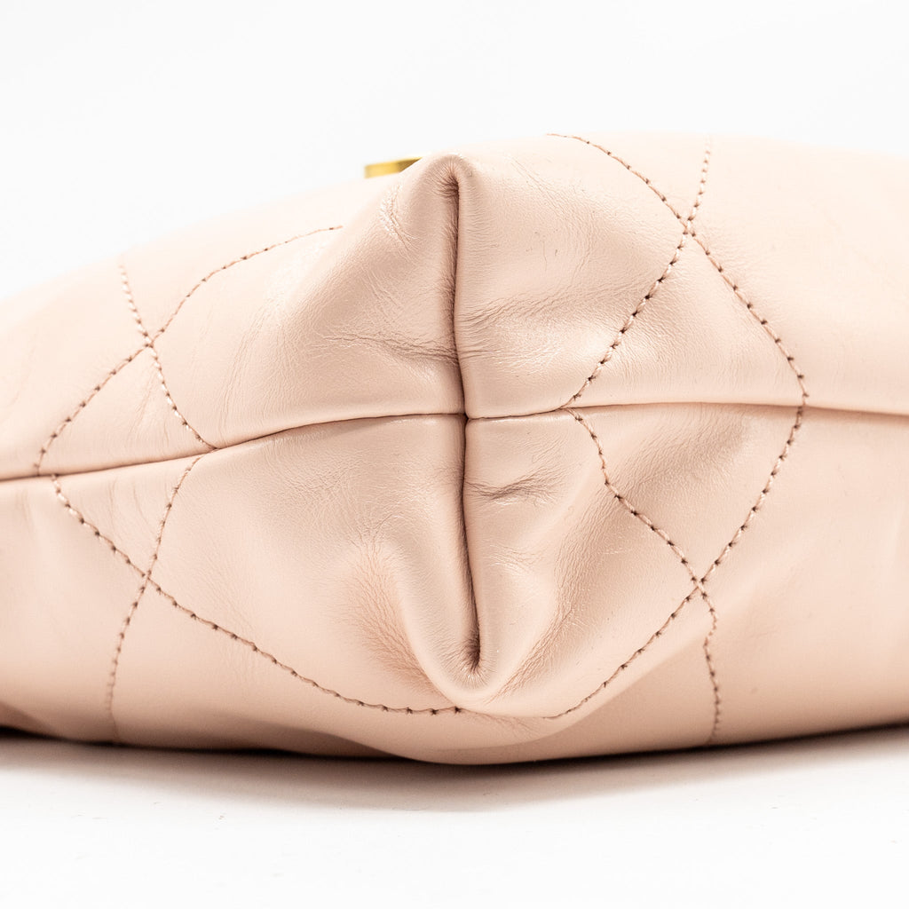 CHANEL MINI 22 BAG SHINY CALFSKIN PINK GHW (MICROCHIP)