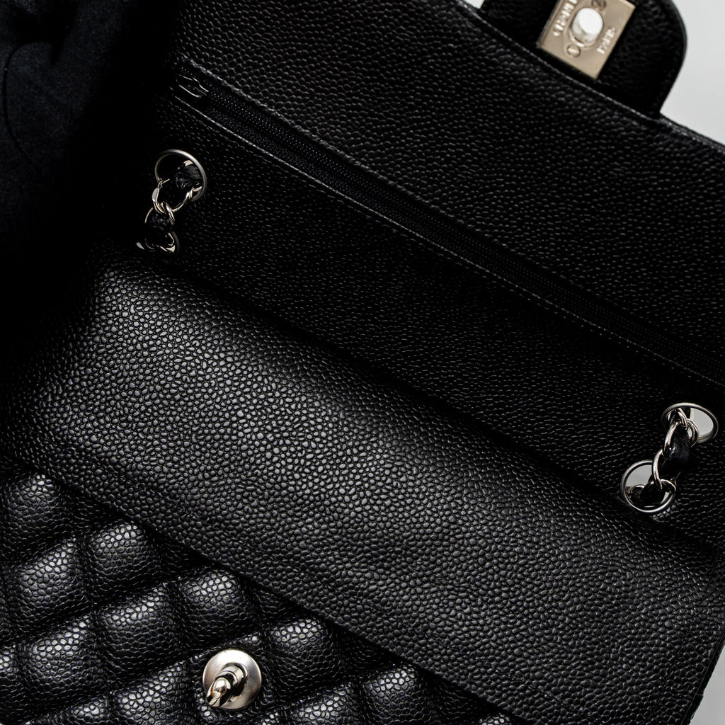 CHANEL MEDIUM CLASSIC DOUBLE FLAP BAG CAVIAR BLACK SHW