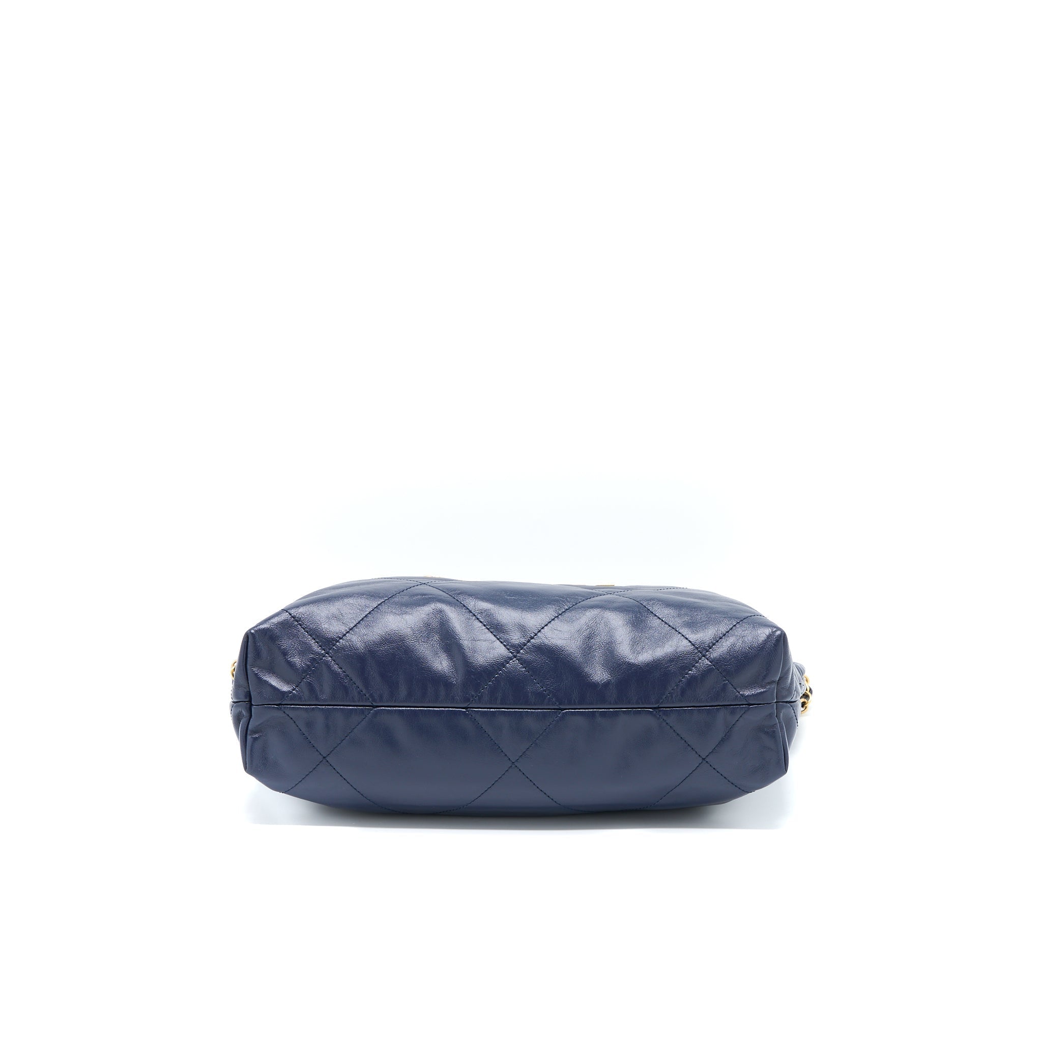CHANEL SMALL 22 BAG SHINY CALFSKIN NAVY GHW (MICROCHIP)