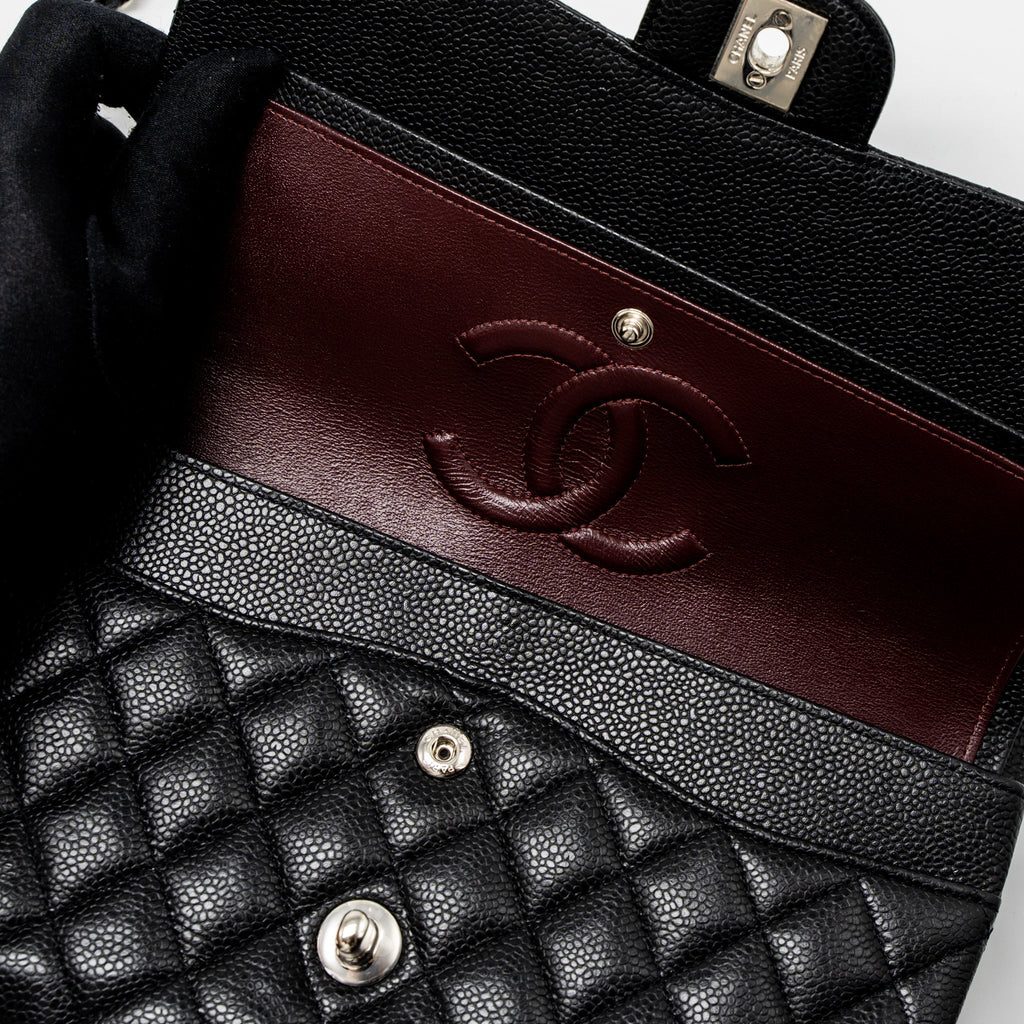 CHANEL MEDIUM CLASSIC DOUBLE FLAP BAG CAVIAR BLACK SHW
