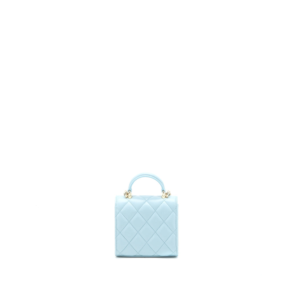 CHANEL TOP HANDLE MINI FLAP BAG LAMBSKIN LIGHT BLUE LGHW