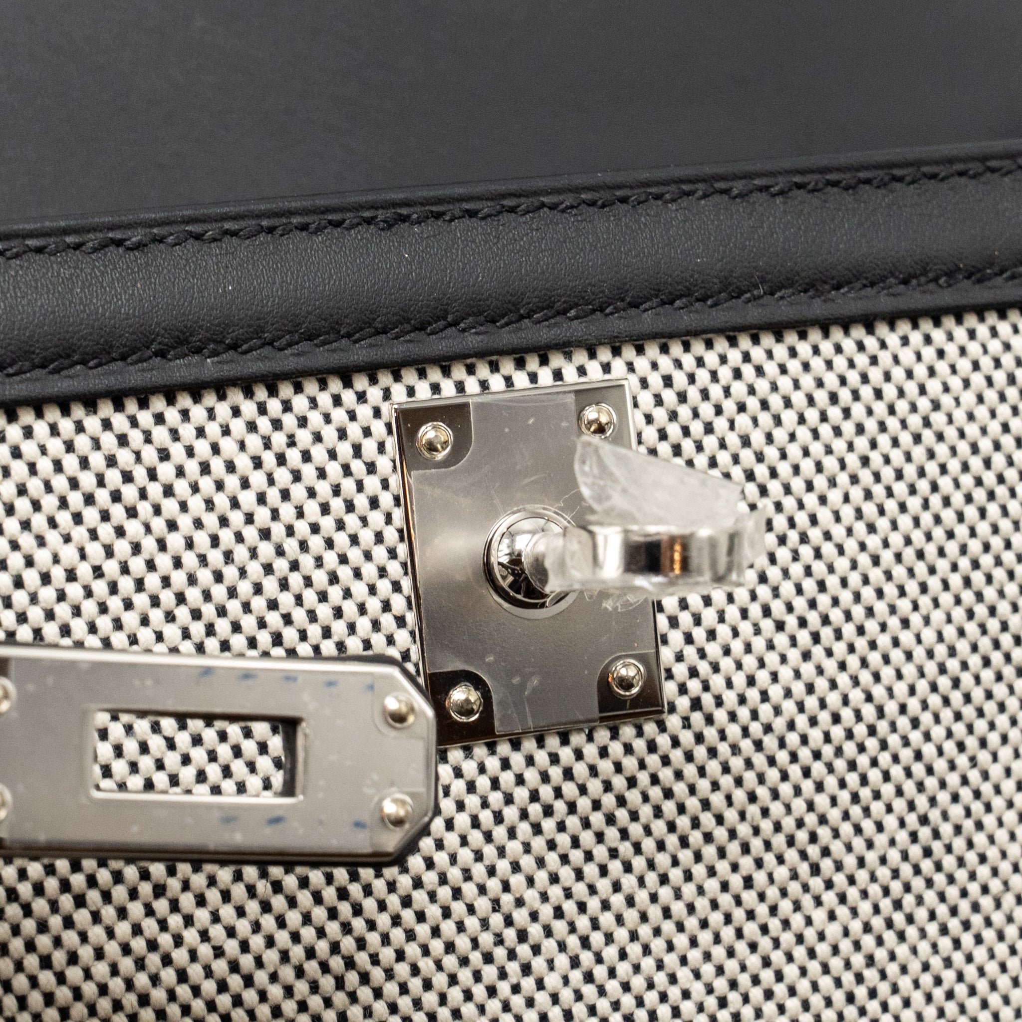 HERMES KELLY 25 SELLIER TOILE H/SWIFT ECRU-BLACK/BLACK SHW