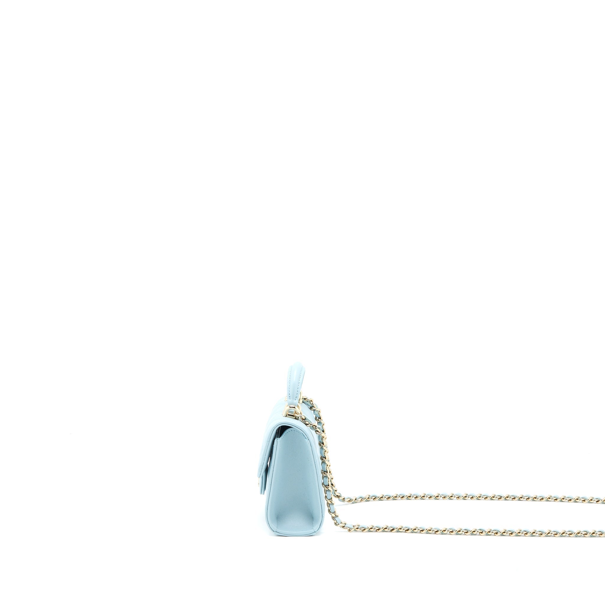 CHANEL TOP HANDLE MINI FLAP BAG LAMBSKIN LIGHT BLUE LGHW