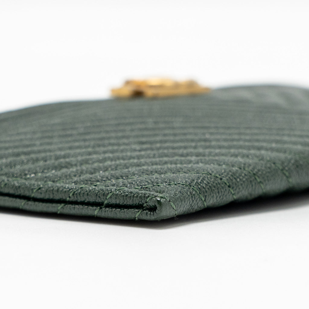 CHANEL CHEVRON BOY ZIP POUCH CAVIAR DARK GREEN GHW