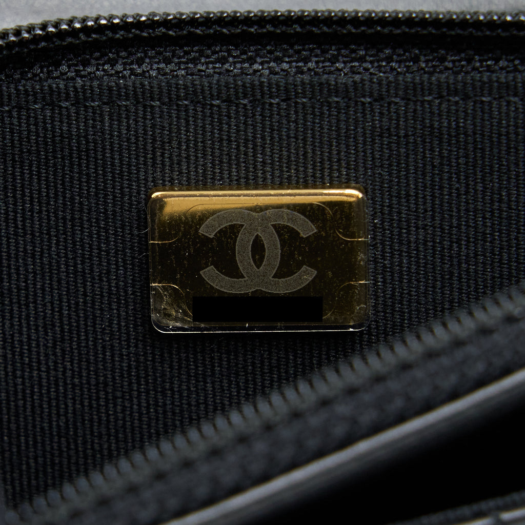 CHANEL 22K GOLD PILLAR WALLET ON CHAIN LAMBSKIN BLACK BRUSHED GHW(MICROCHIP)