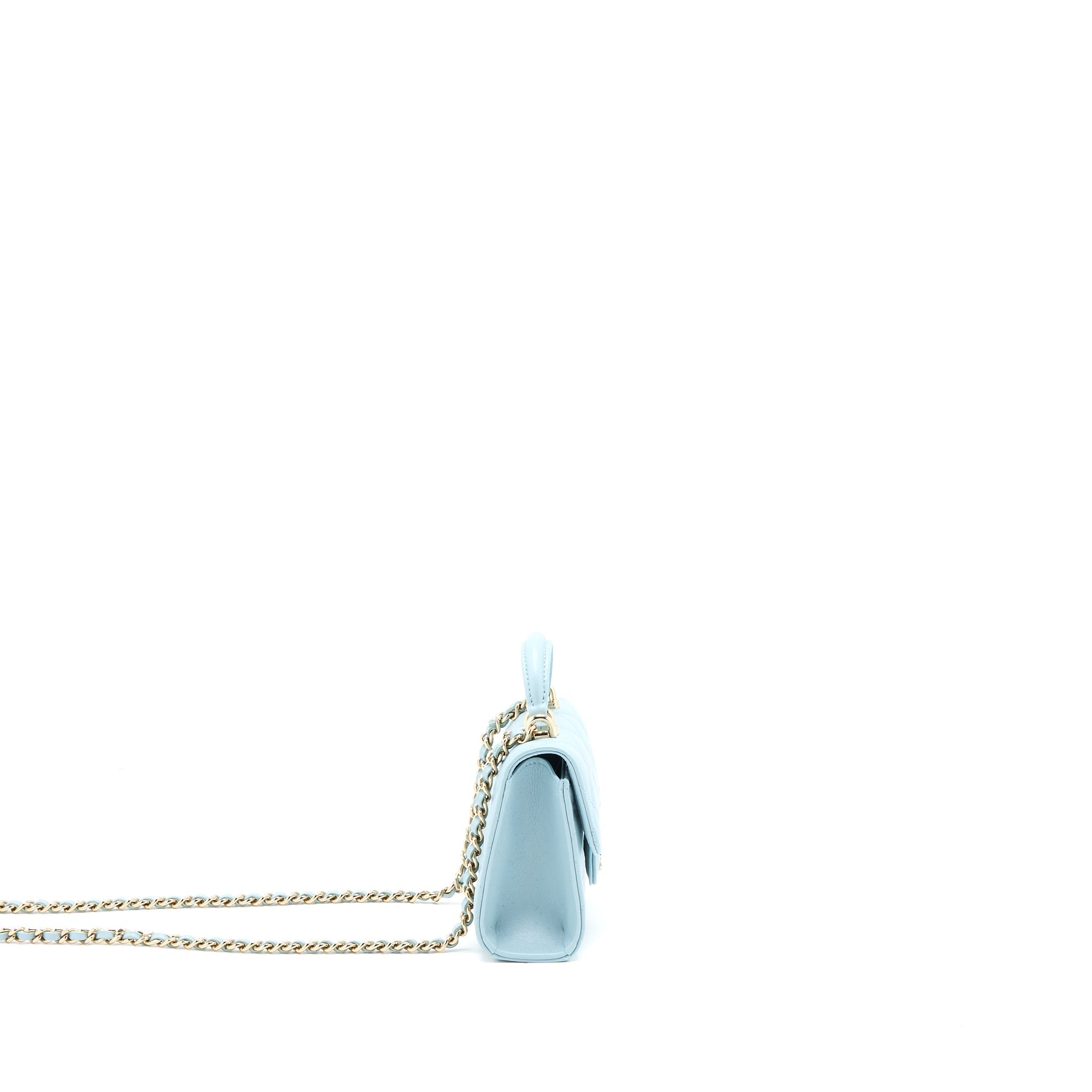 CHANEL TOP HANDLE MINI FLAP BAG LAMBSKIN LIGHT BLUE LGHW