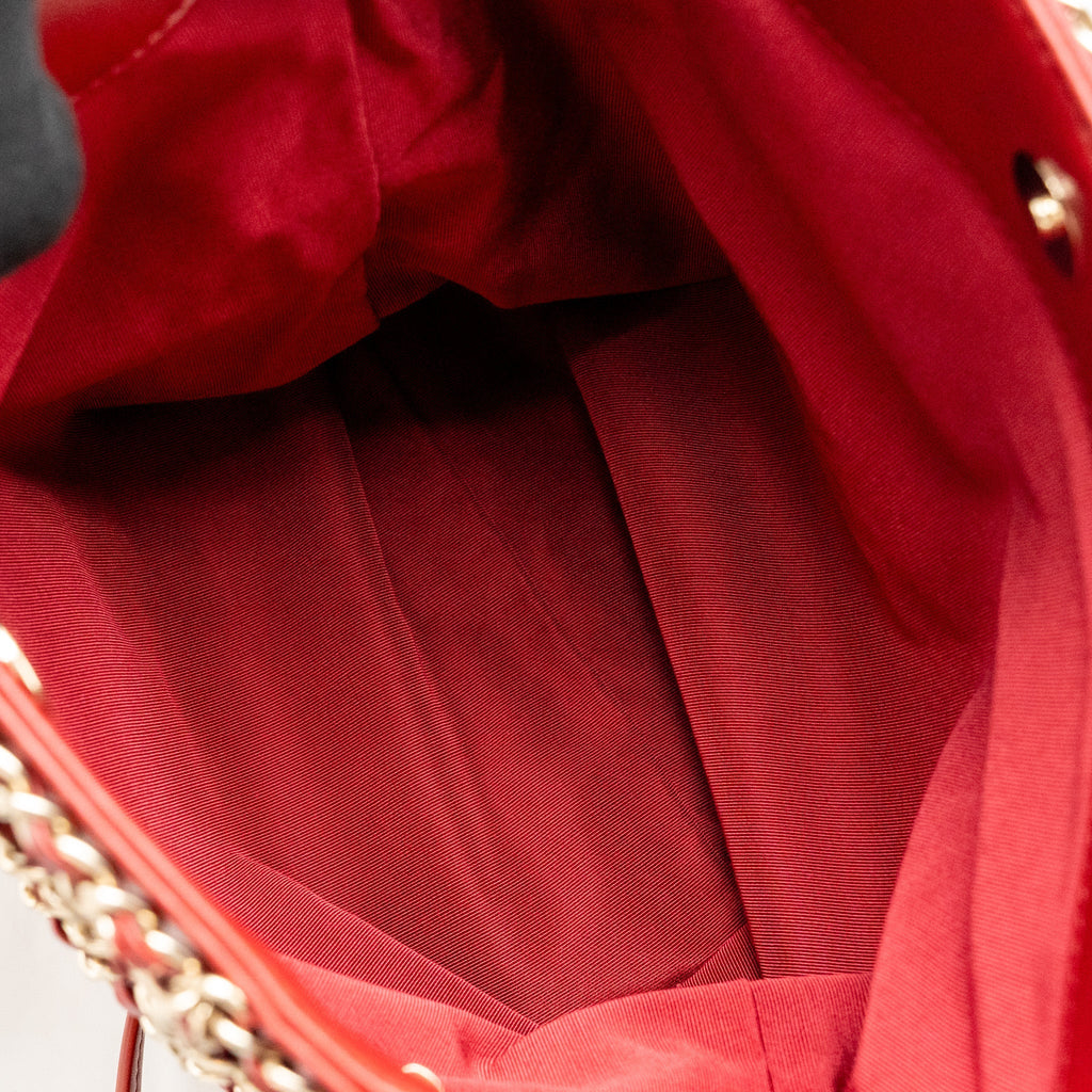 CHANEL 20A CHAIN FRAME CC CHARM SHOPPING TOTE BAG LAMBSKIN RED LGHW