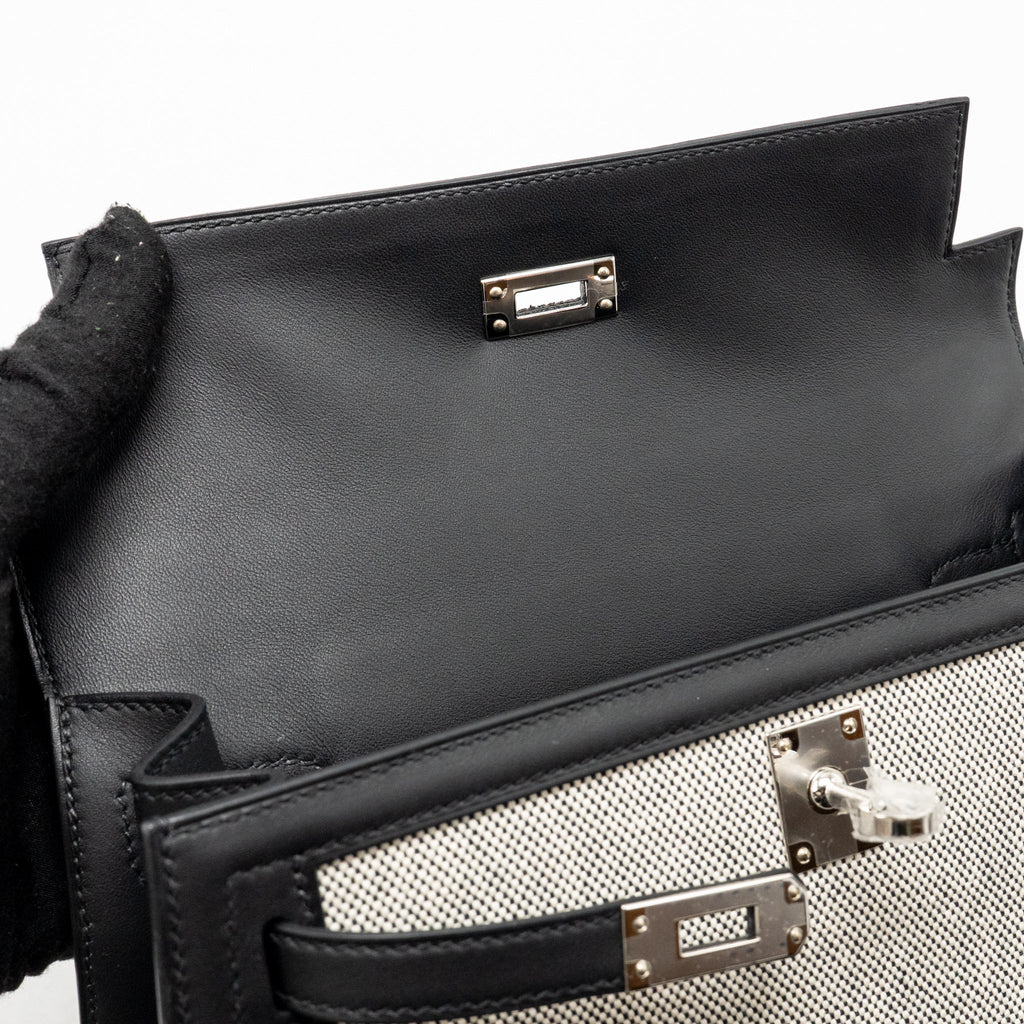 HERMES KELLY 25 SELLIER TOILE H/SWIFT ECRU-BLACK/BLACK SHW