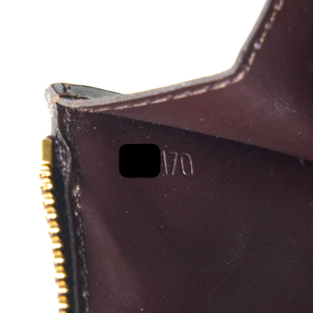 LOUIS VUITTON ZIPPY POUCH WITH KEY CHAIN PATENT DARK RED GHW