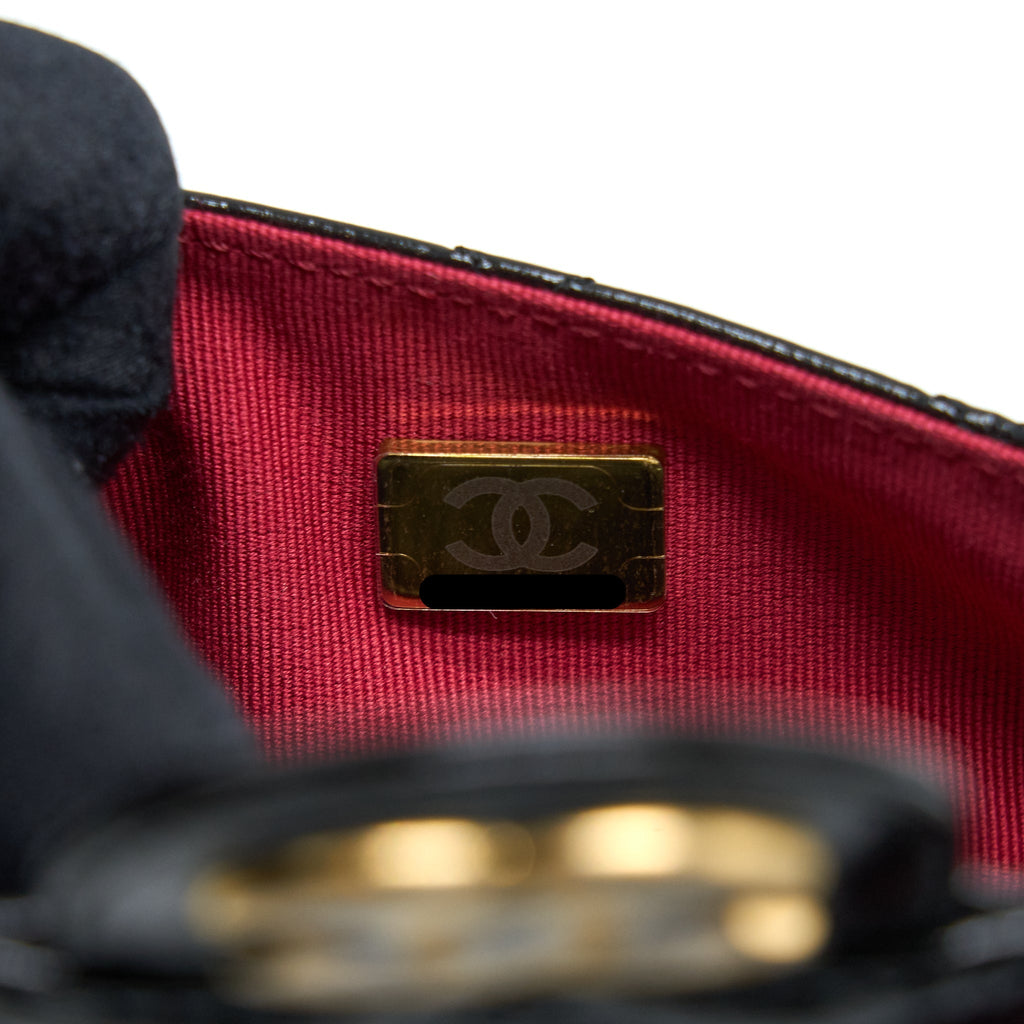 CHANEL 23C SMALL HOBO BAG SHINY CALFSKIN BLACK BRUSHED GHW (MICROCHIP)