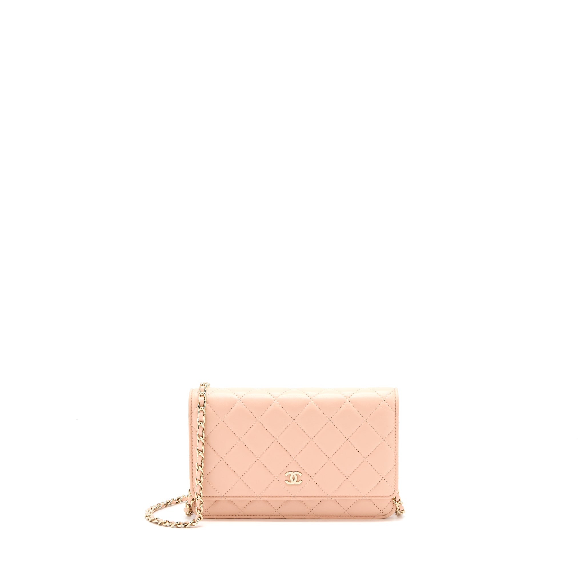 CHANEL CLASSIC WALLET ON CHAIN LAMBSKIN LIGHT PINK LGHW