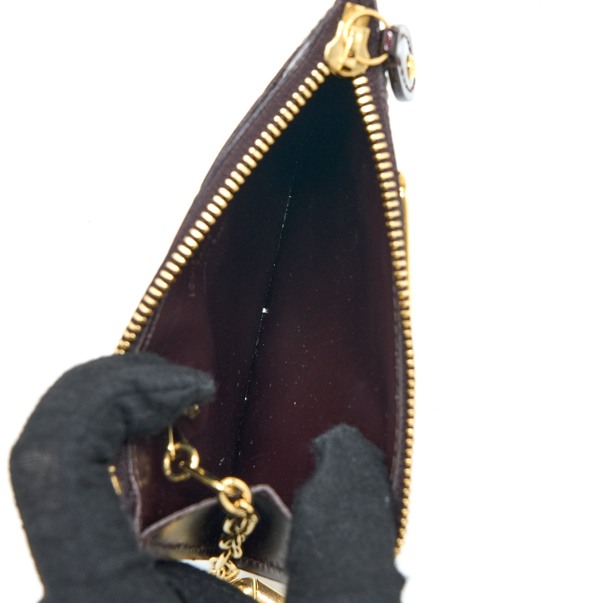 LOUIS VUITTON ZIPPY POUCH WITH KEY CHAIN PATENT DARK RED GHW