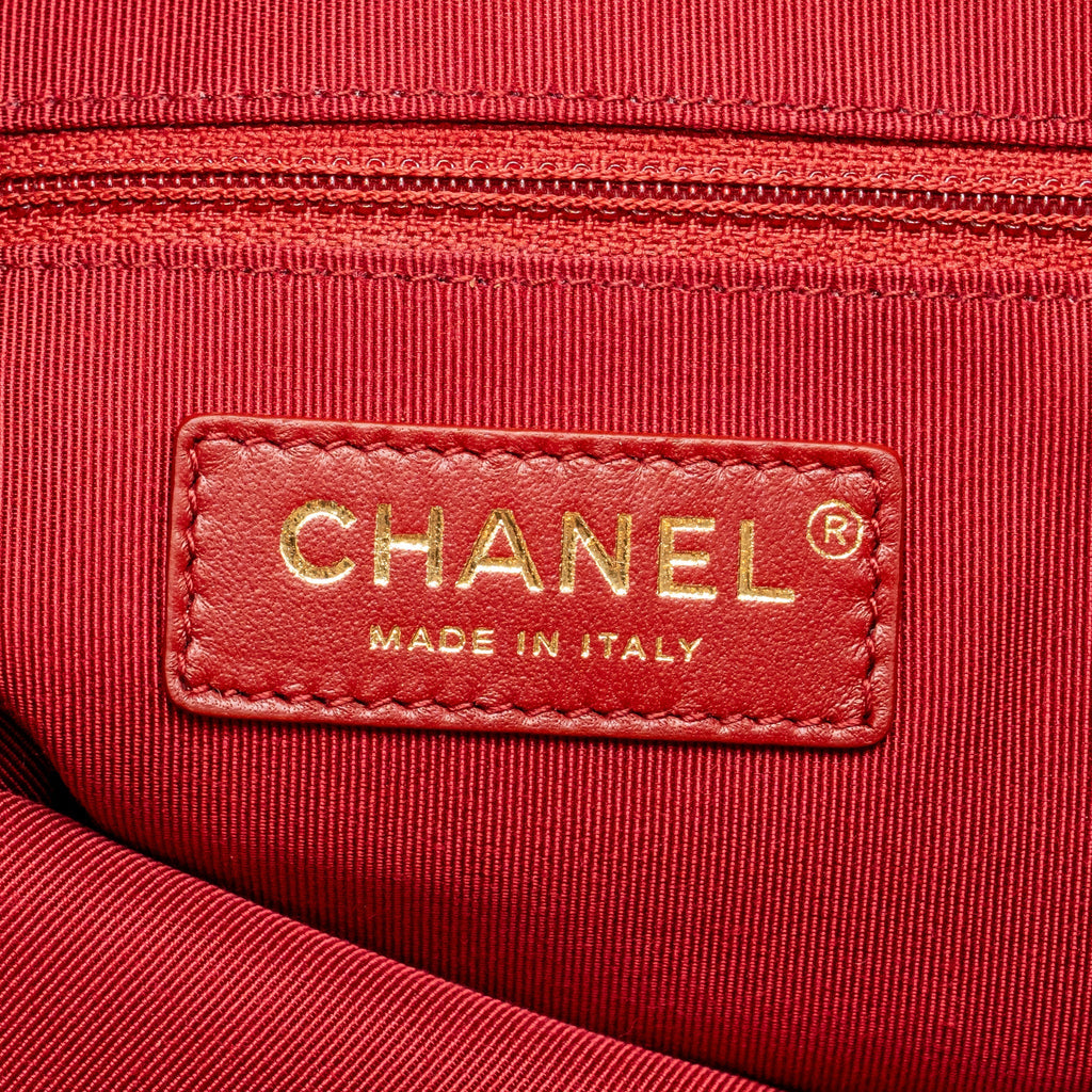 CHANEL 20A CHAIN FRAME CC CHARM SHOPPING TOTE BAG LAMBSKIN RED LGHW