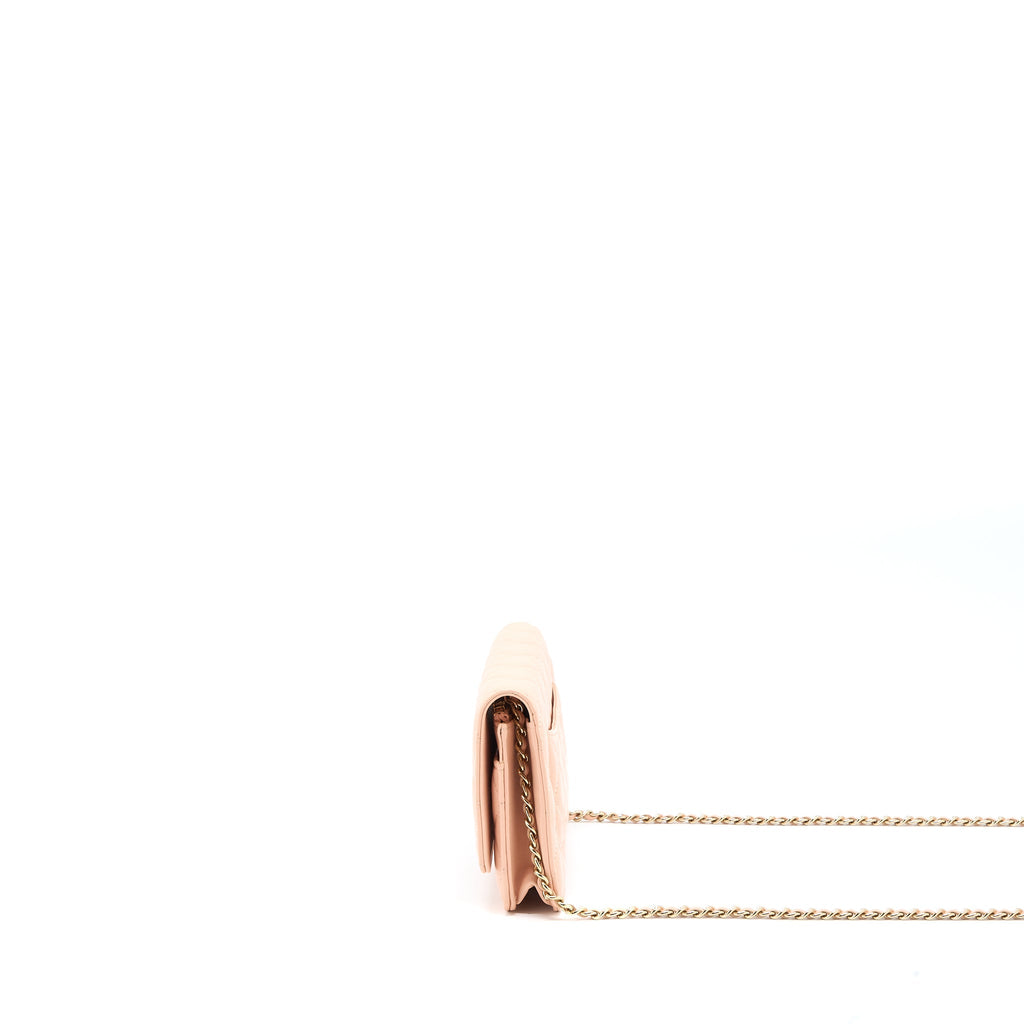 CHANEL CLASSIC WALLET ON CHAIN LAMBSKIN LIGHT PINK LGHW