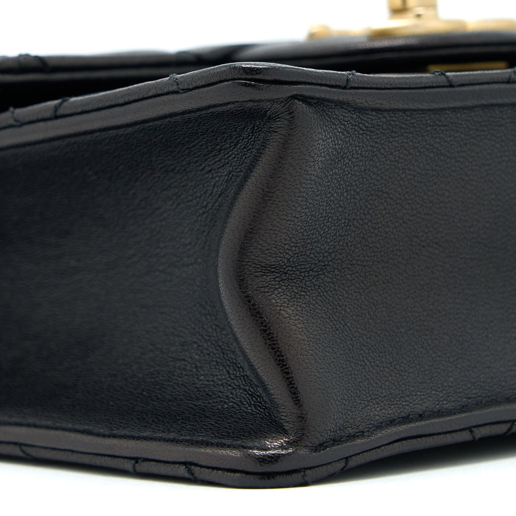 CHANEL VERTICAL PEARL FLAP BAG GOATSKIN BLACK BRUSHED GHW