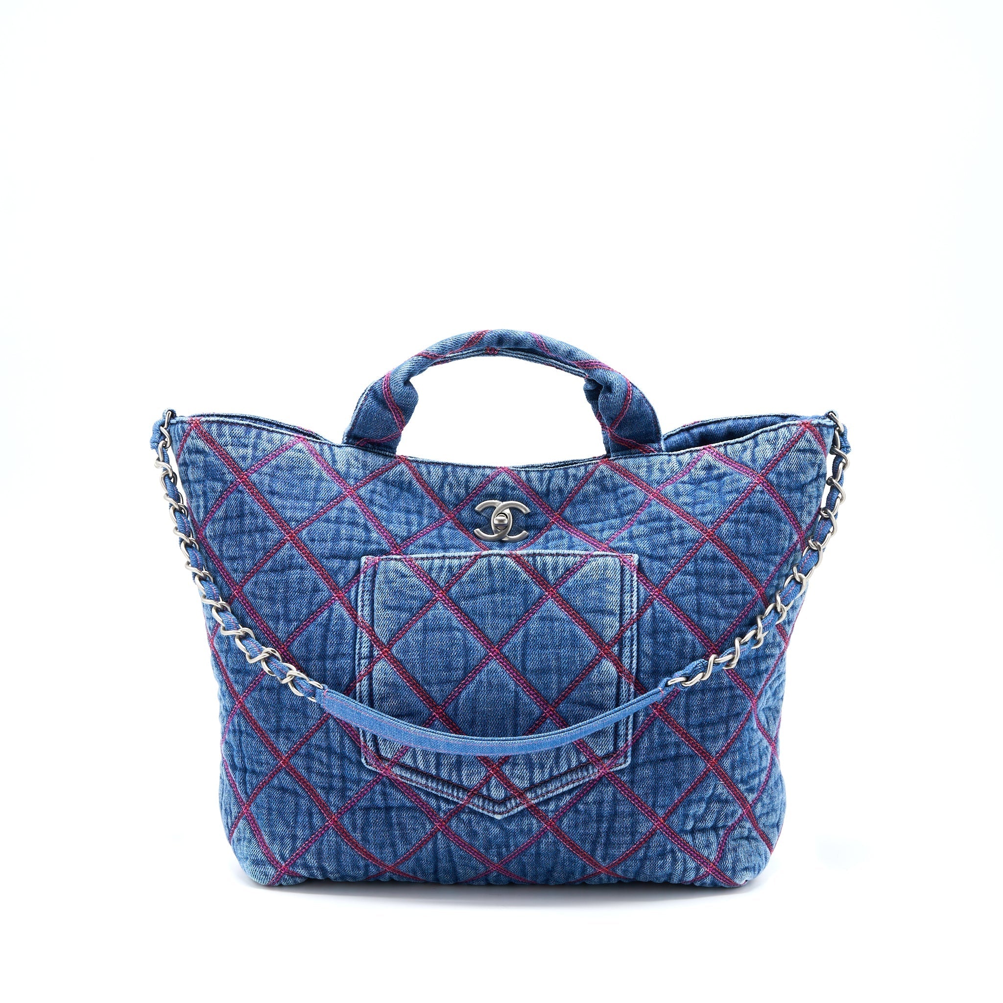CHANEL COCO BEACH DENIM TOTE BAG SHW (MICROCHIP)