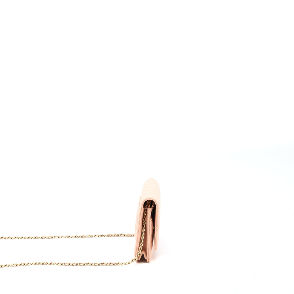 CHANEL CLASSIC WALLET ON CHAIN LAMBSKIN LIGHT PINK LGHW