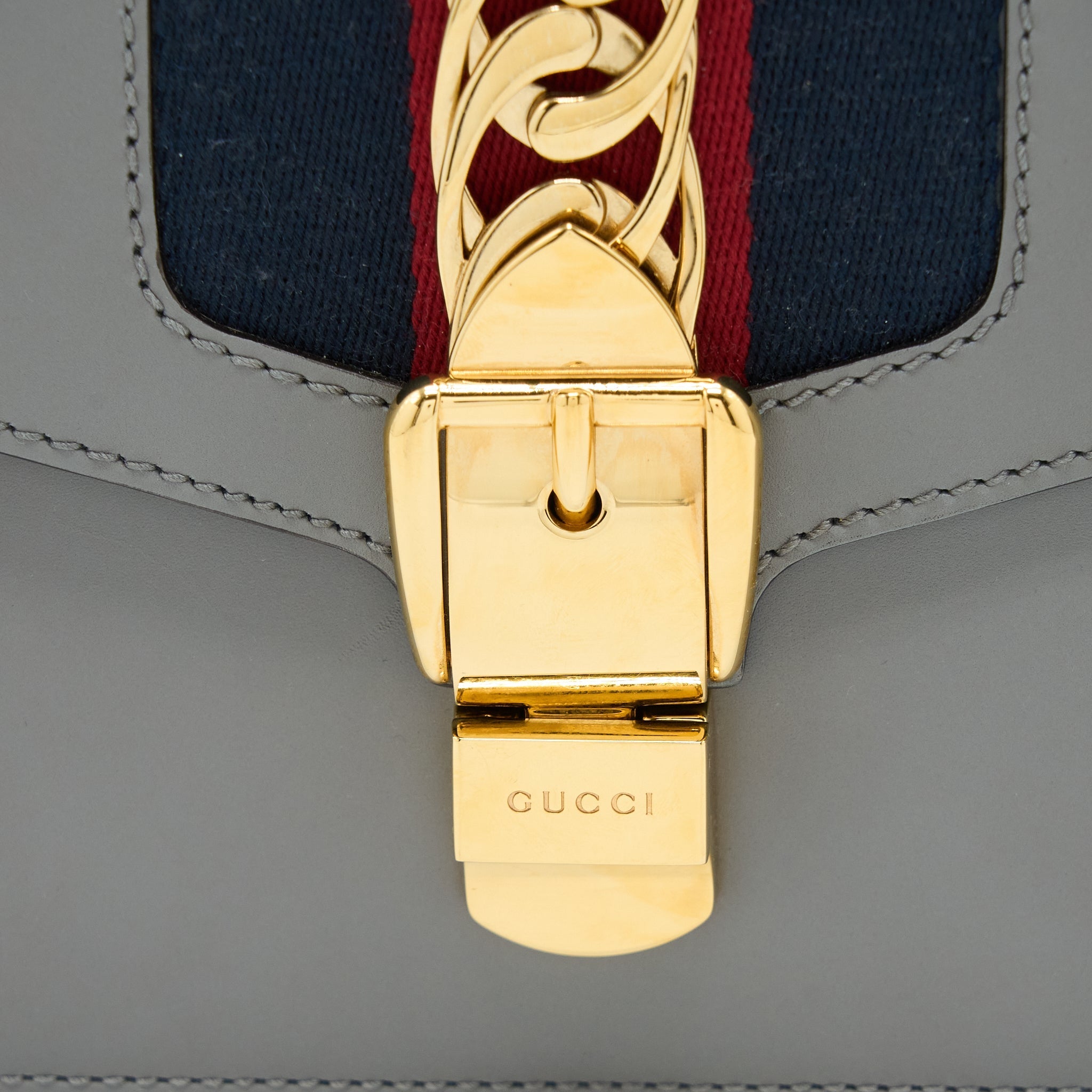 GUCCI SMALL SYLVIE SHOULDER BAG CALFSKIN GREY GHW
