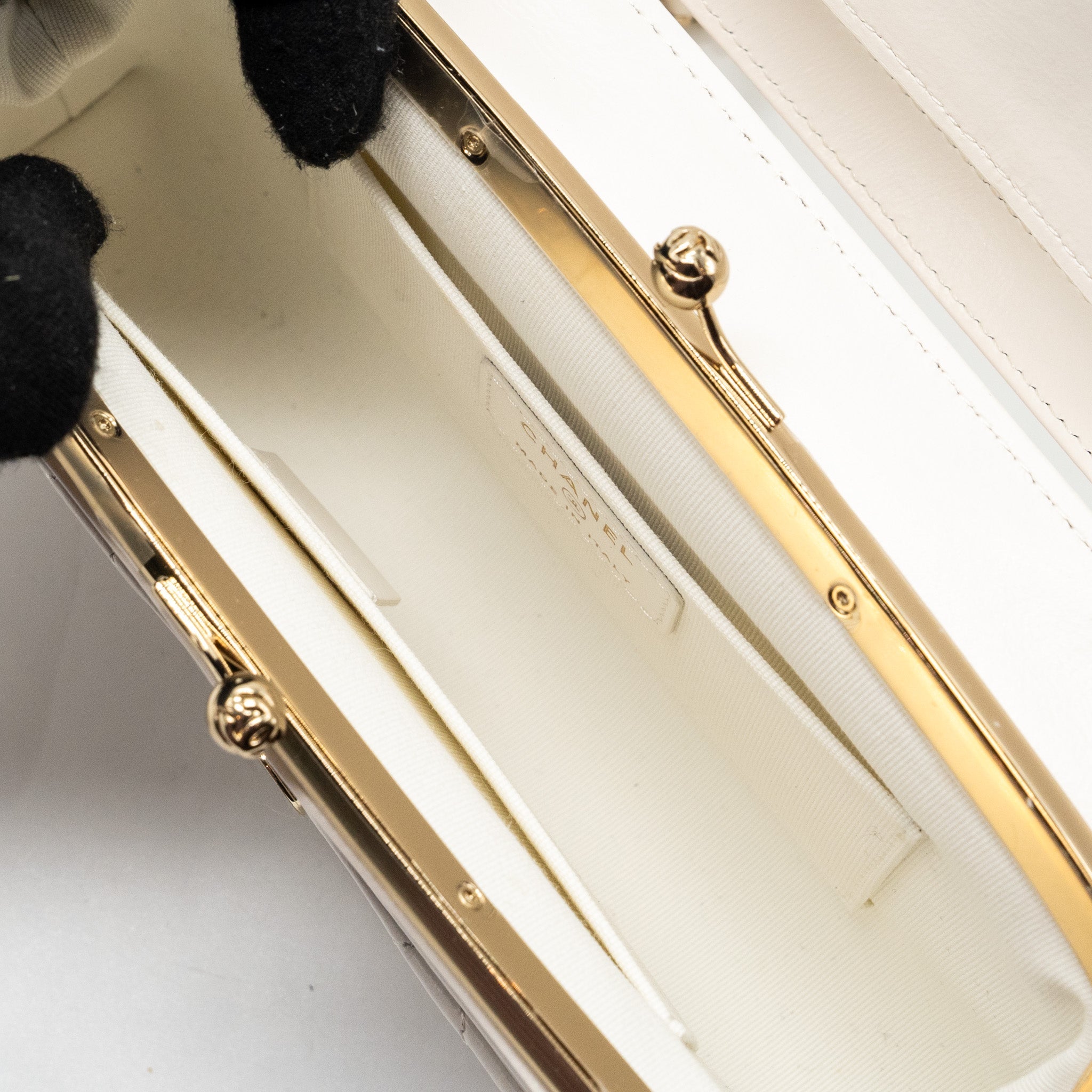 CHANEL TOP HANDLE FLAP WALLET WITH CHAIN LAMBSKIN WHITE LGHW (MICROCHIP)