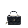 CHANEL CHEVRON TRENDY CC TOP HANDLE FLAP BAG LAMBSKIN BLACK LGHW