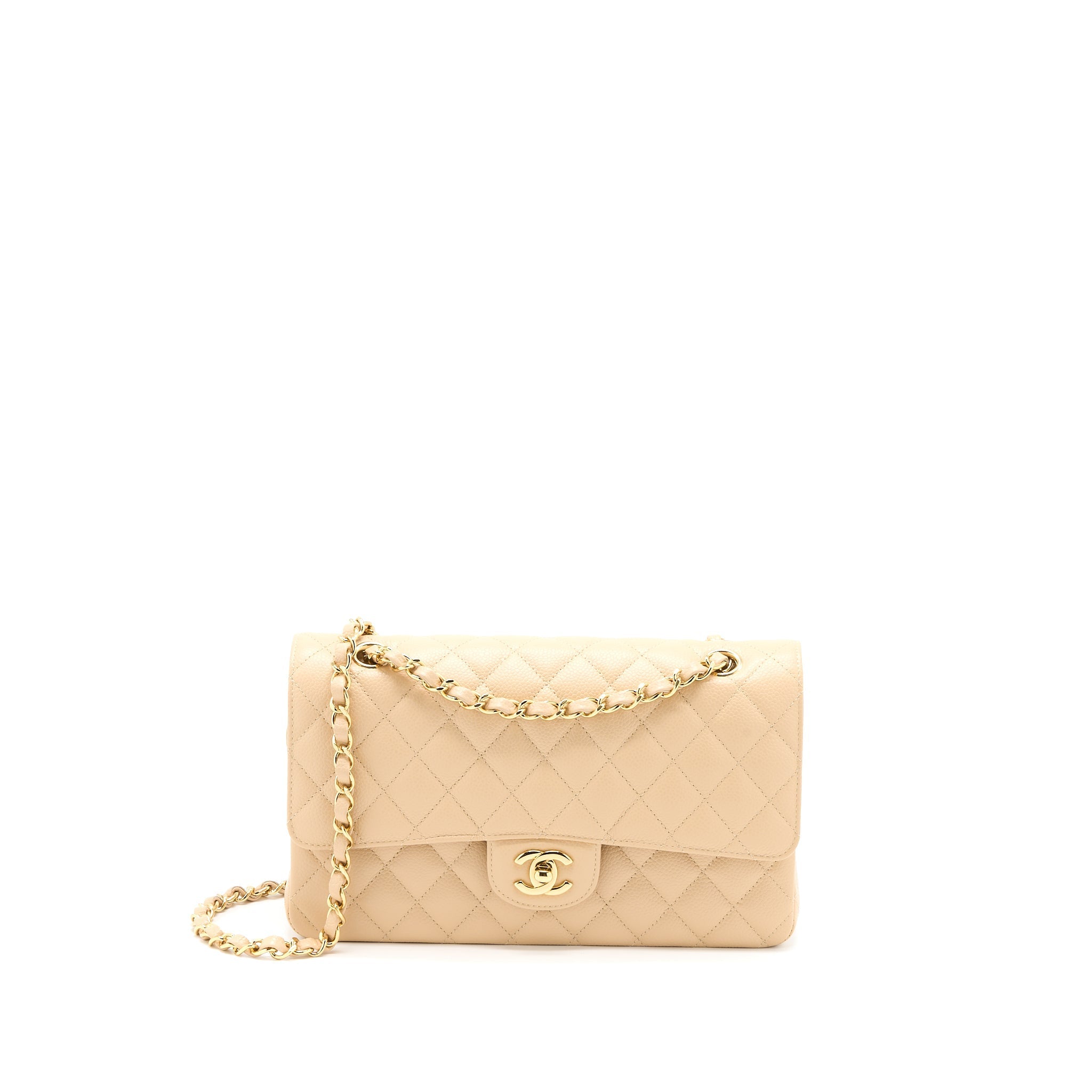 CHANEL MEDIUM CLASSIC DOUBLE FLAP BAG CAVIAR BEIGE GHW