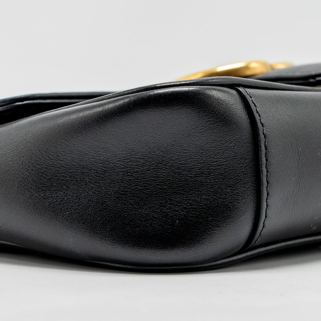 GUCCI MINI GG MARMONT FLAP BAG CALFSKIN BLACK GHW