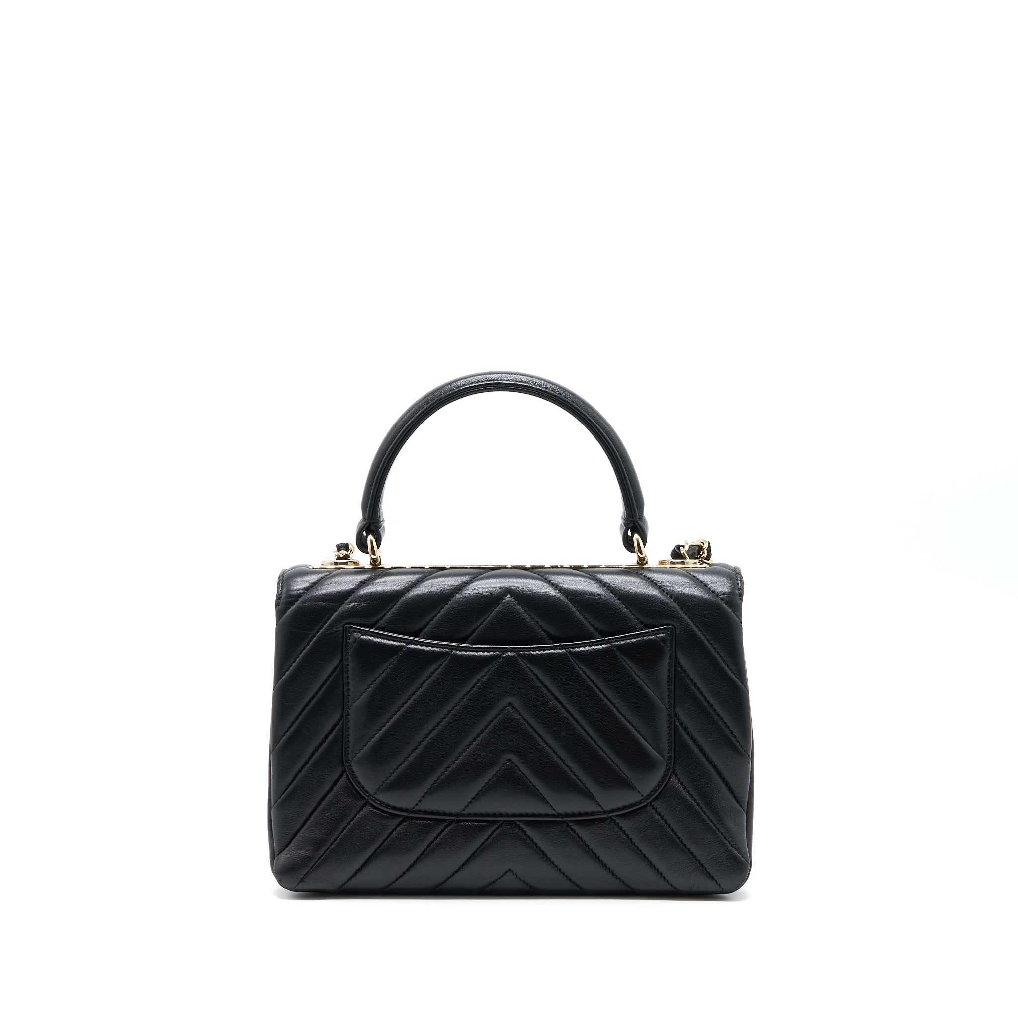 CHANEL CHEVRON TRENDY CC TOP HANDLE FLAP BAG LAMBSKIN BLACK LGHW